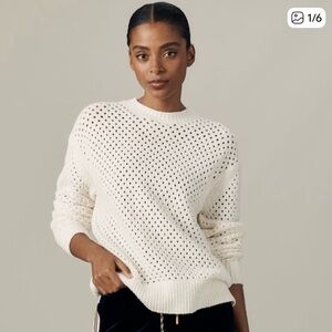 NWOT Varley Grady Boucle Knit Sweater, White Mesh Pointelle Crew Neck Cotton